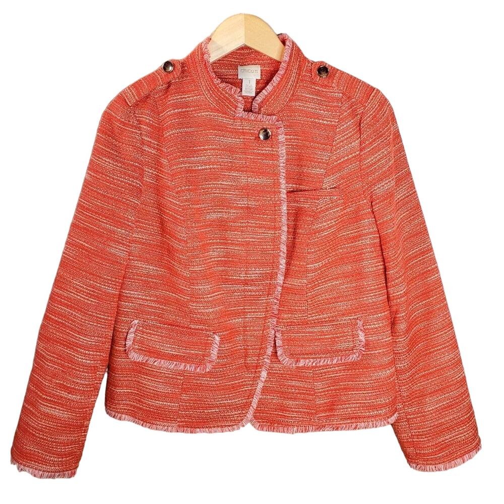 Chico's textured raw edge casual blazer in coral pink Great condition Medium / 1